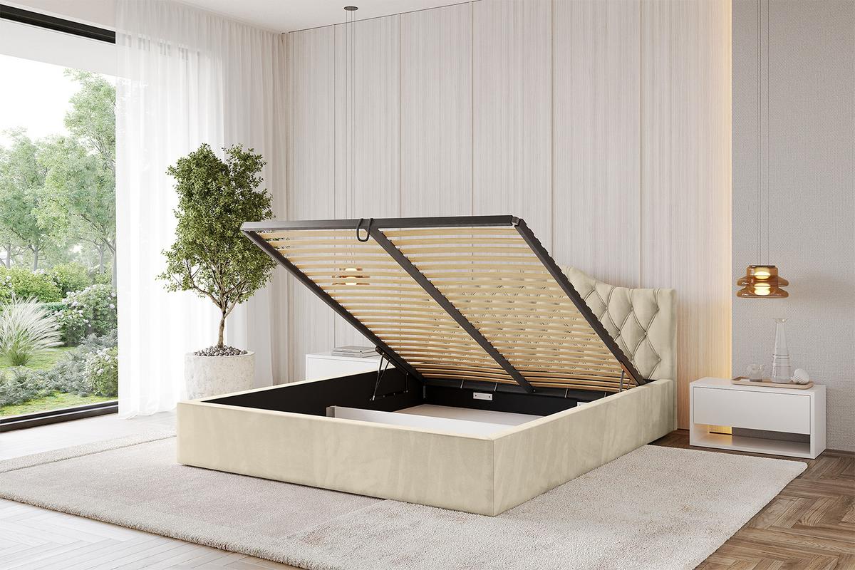 POLSTERBETT mit Bettkasten und Lattenrost, Bett mit Matratze H3/H4 - FALIO-V1 120x200 Beige - Ecru, Holzwerkstoff/Textil (120/200cm) - ALTDECOR