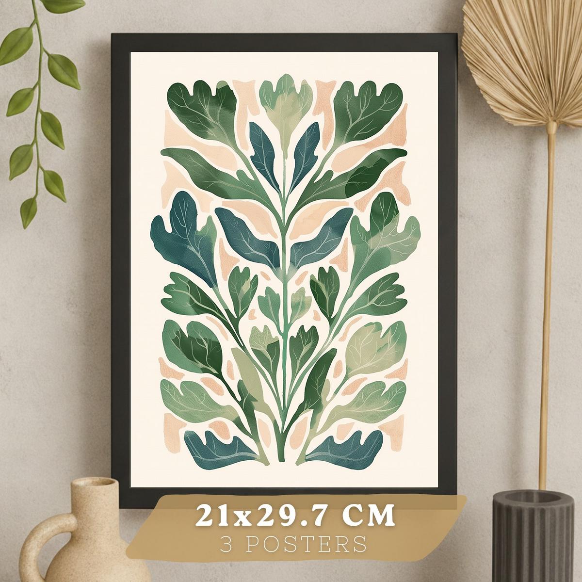 POSTER 3er Bilder-Set Wandbilder Floral Pastell modern Wohnzimmer Deko, Schlafzimmer, Küche, Badezimmer Rahmenlos A4 - Schwarz, Papier (29.7/1/21cm) - Nacnic