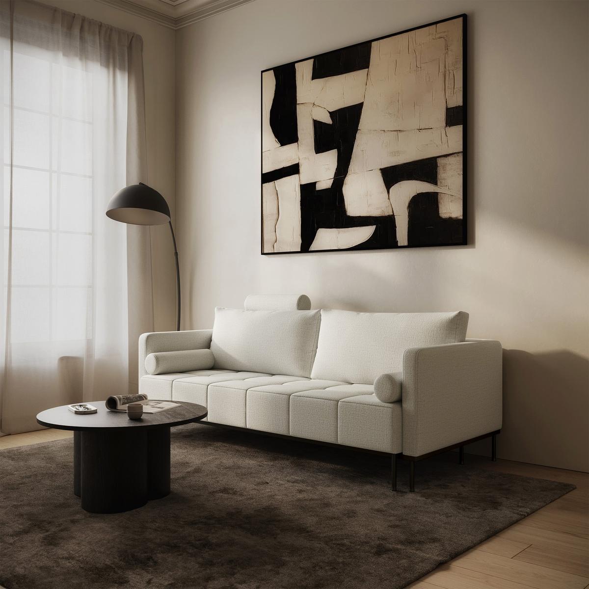 SCHLAFSOFA Skilia mit Schlaffunktion, 3-Sitzer 224 cm - Taupe/Schwarz, Textil/Metall (224/85/102cm) - Selsey