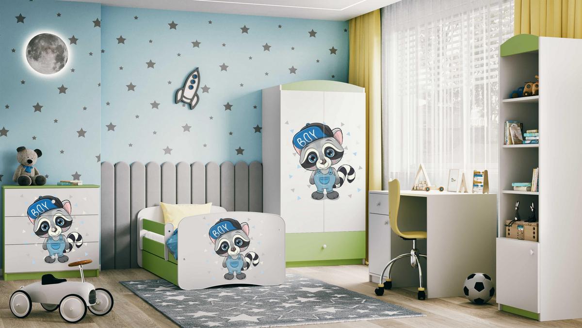 KINDERKLEIDERSCHRANK Waschbär - Grün, Holzwerkstoff (90/175/52cm) - RAUMHIRSCH FURNITURE