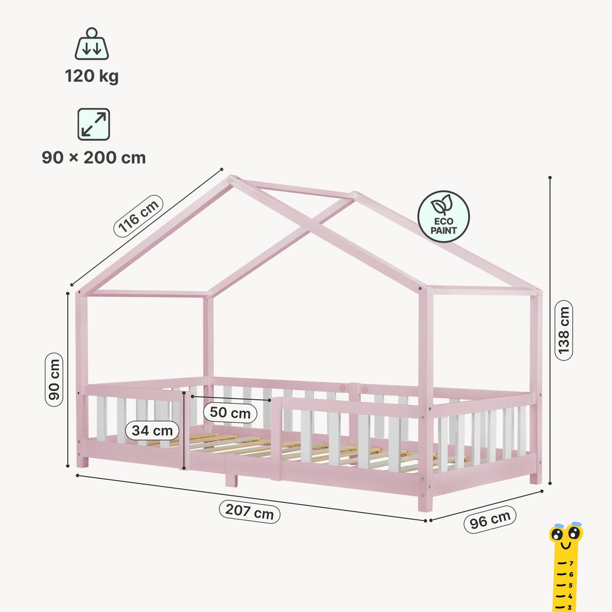 HAUSBETT Treviolo - Hellrosa/Weiß, Holz (90/200cm) - [en.casa]
