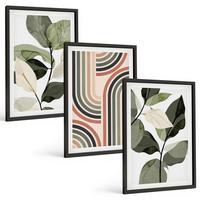 BILDER SET 3er Set - 40x60 cm Schwarzer Rahmen - Geometrische Pflanzenmotive - Schwarz, Kunststoff (40/60cm) - TULUP