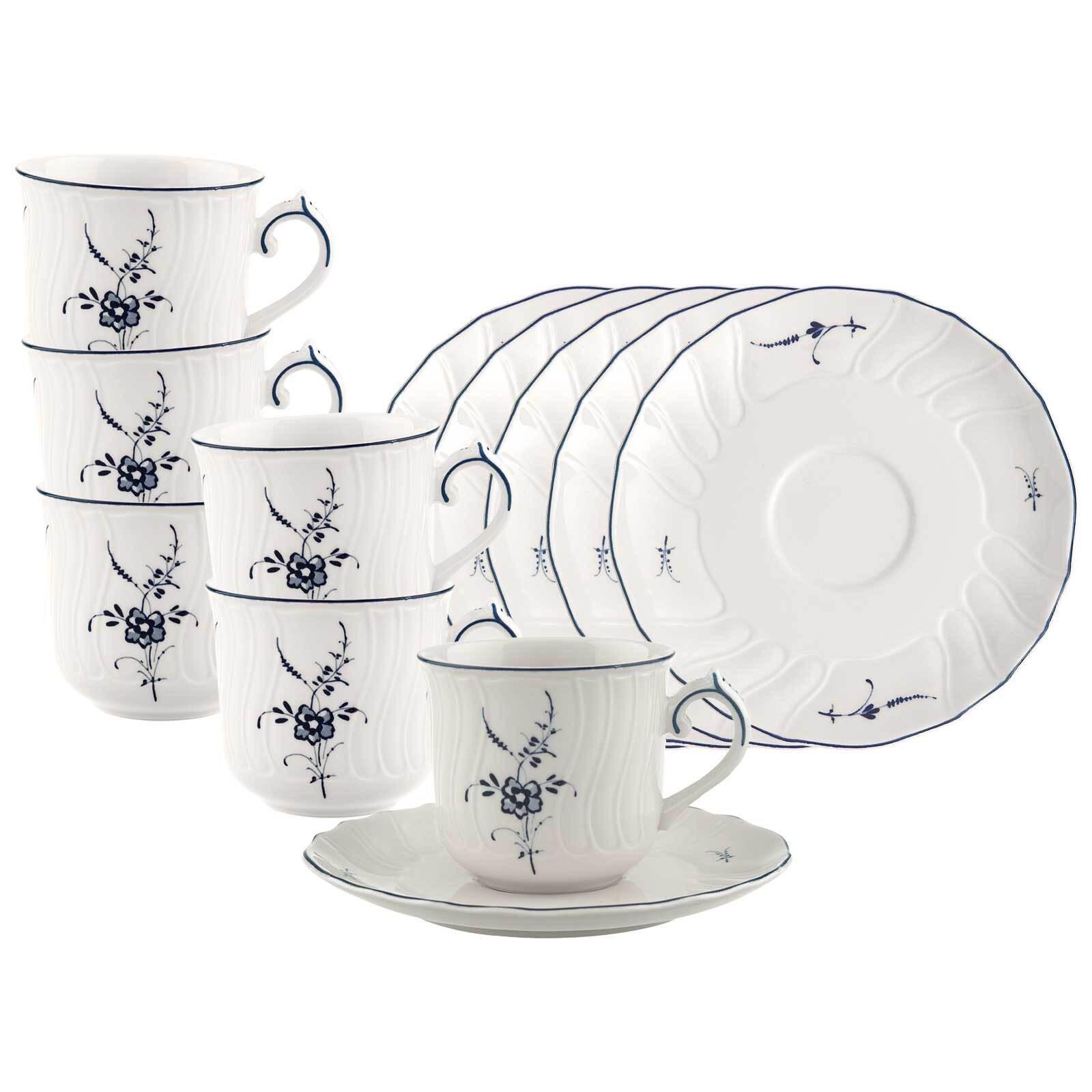 KAFFEETASSEN MIT UNTERTASSEN Vieux Luxembourg weiß-blau 120 ml 6er Set - Blau/Weiß, Keramik (14.3/8.6/14.3cm) - Villeroy & Boch
