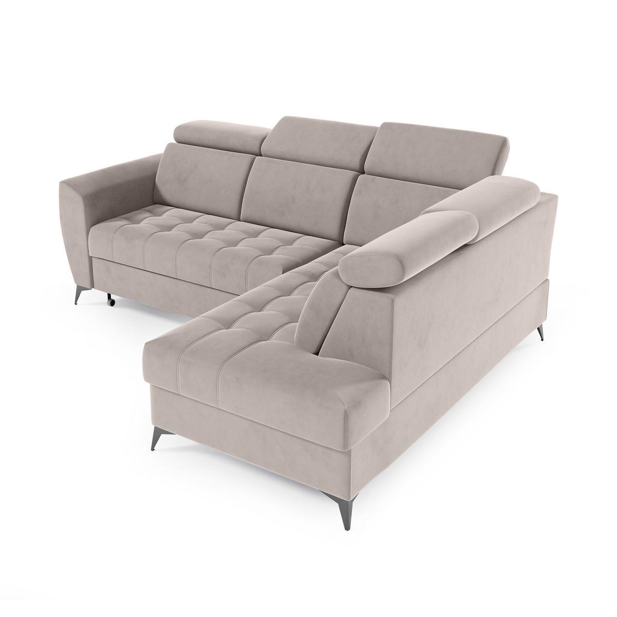 ECKSCHLAFSOFA Aurora II mit verstellbare Kopfstützen, Beige, rechts - Beige/Schwarz, Textil (266/204cm) - Beautysofa