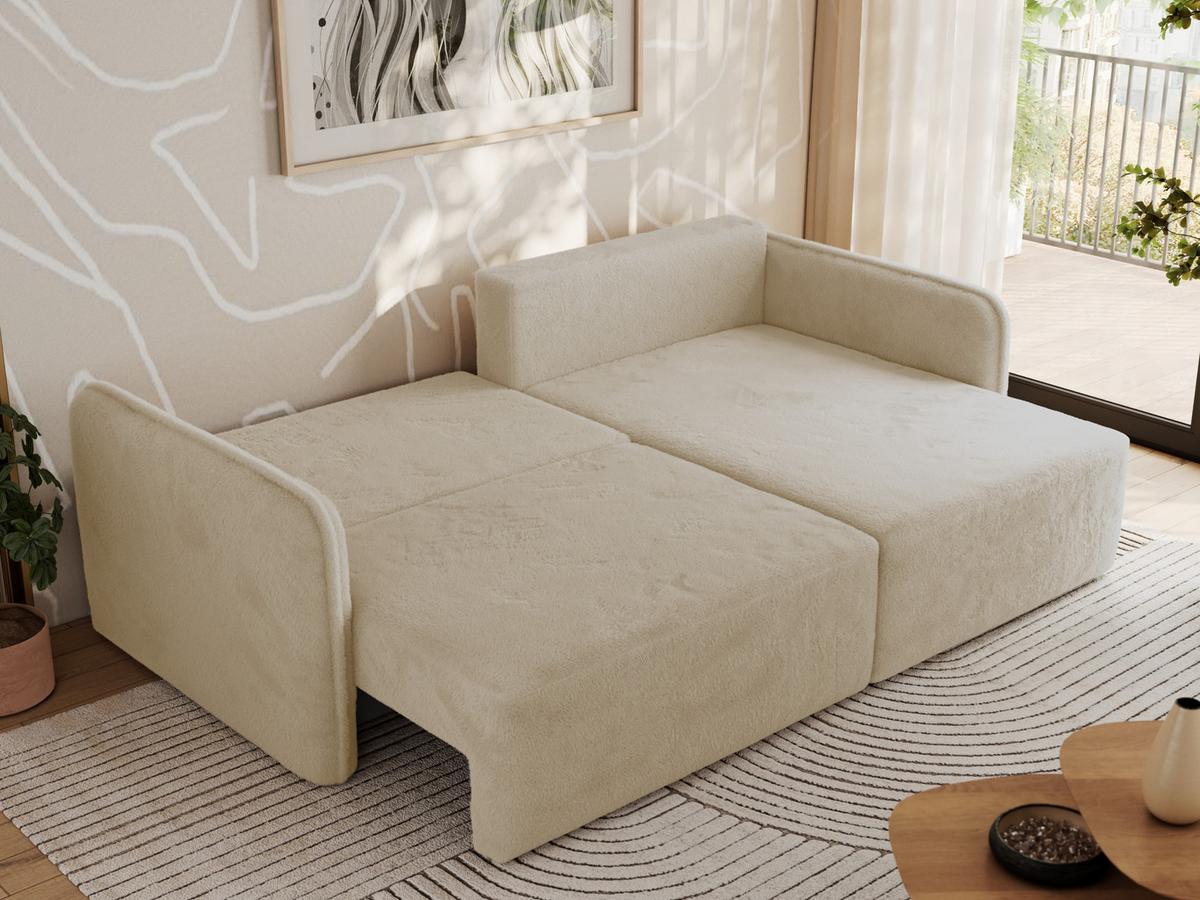 ECKSCHLAFSOFA MESTO L Creme Plüsch - rechts - Creme/Schwarz, Kunststoff/Textil (147/227cm) - MKS