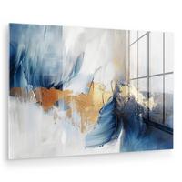 ACRYLGLASBILD Gold - Blau - Aquarell - Kunst - Modern Wanddeko 60x40 cm - Hellblau, Glas (60/40cm) - MuchoWow