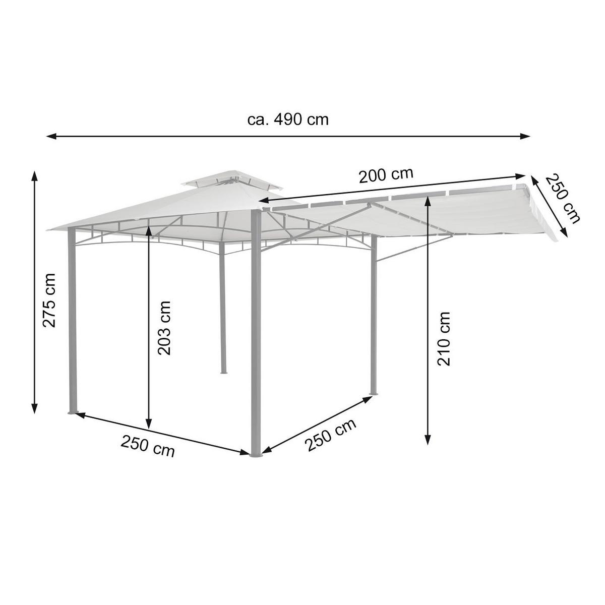 PERGOLA STAHL + SEITENWAND Grau - Grau, Textil (490/275/250cm) - MCW