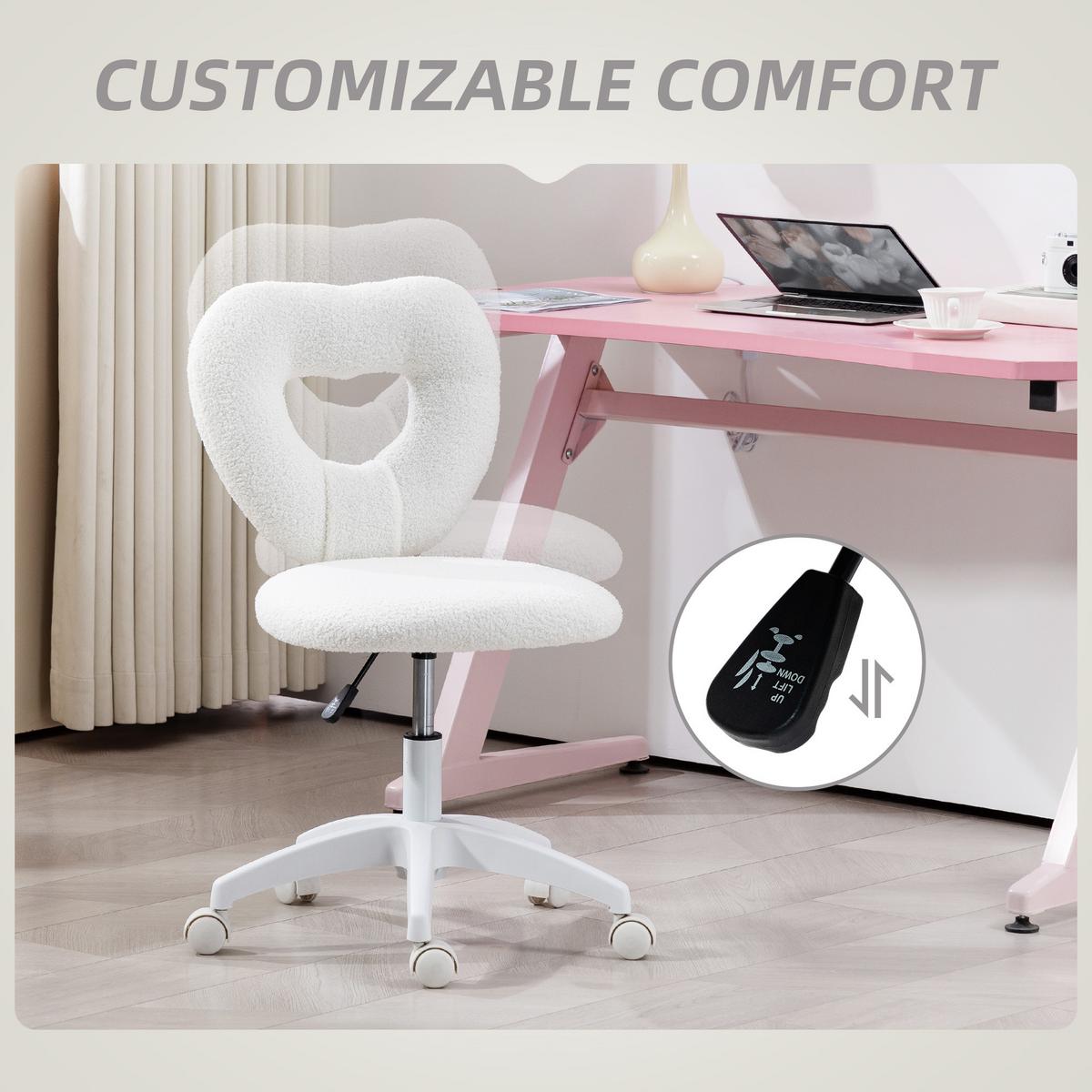 SCHREIBTISCHSTUHL Bürostuhl Drehbar Homeoffice Stuhl mit Herzförmige Rückenlehne - Weiß, Kunststoff (45/88/56cm) - HOMCOM