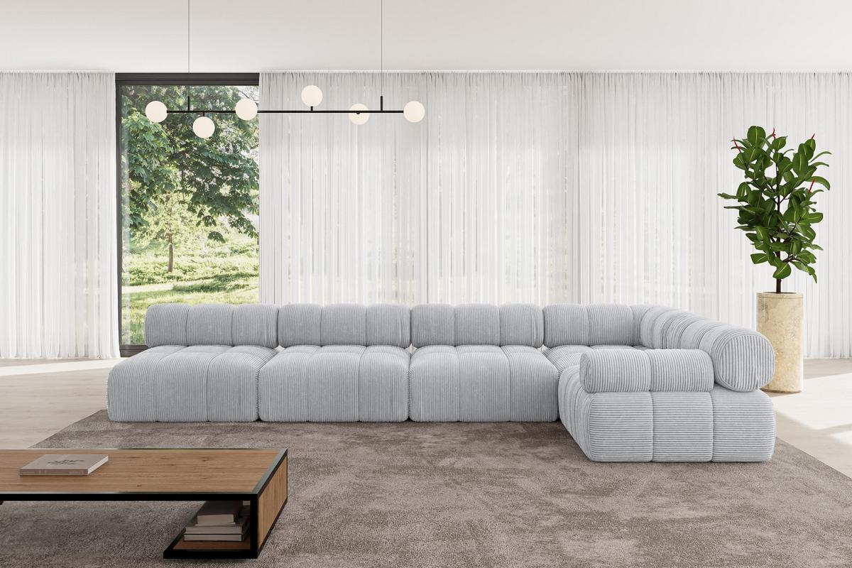 ECKSOFA modulares Sofa Mende-L3 - 380x190x70 cm Grau Cord - Grau, Holzwerkstoff/Textil (380/190cm) - ALTDECOR
