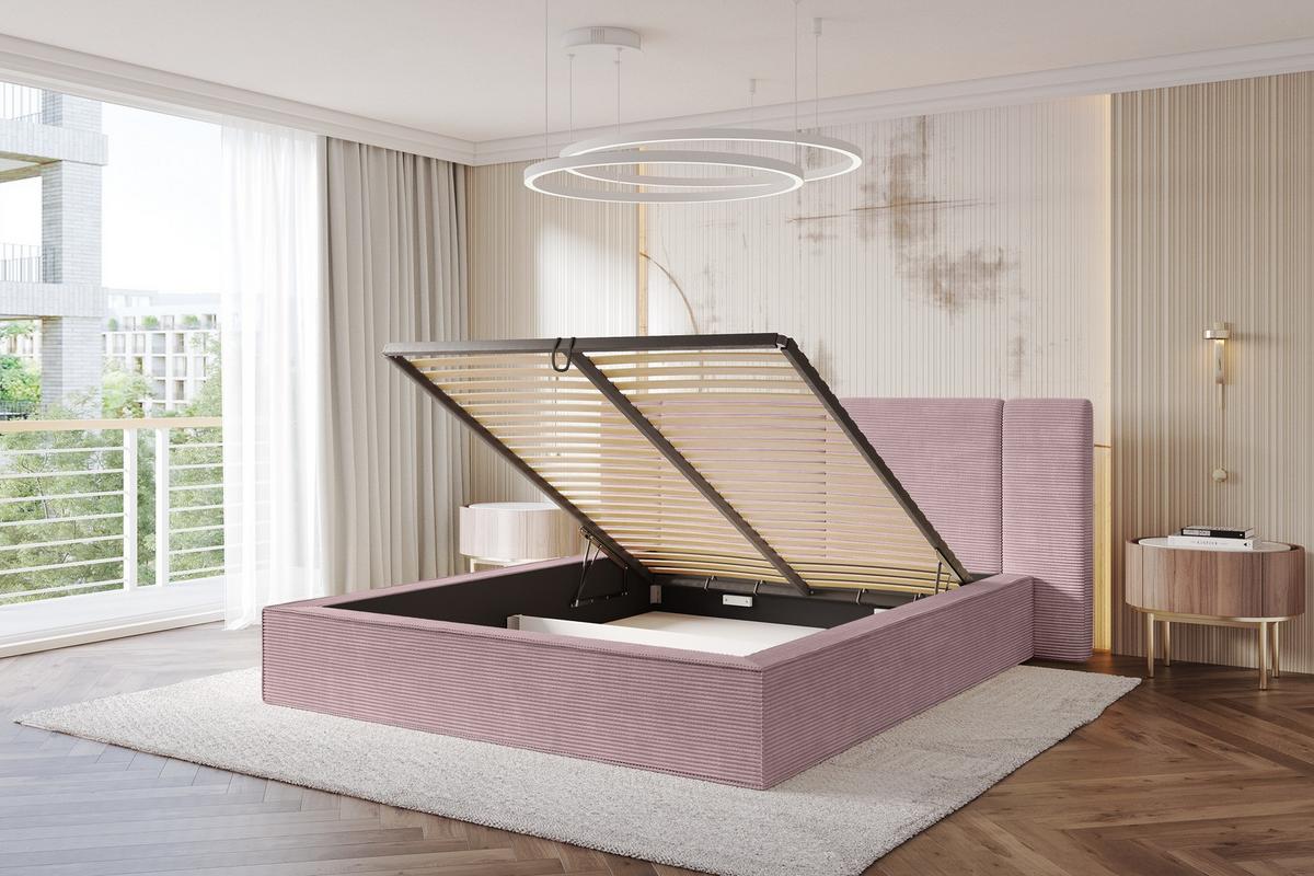 POLSTERBETT mit Bettkasten und Lattenrost, Bett mit Matratze H3/H4 - RIVO 120x200 Rosa - Rosa, Holzwerkstoff/Textil (120/200cm) - ALTDECOR