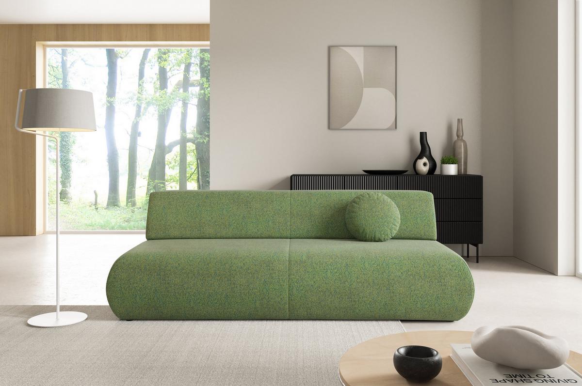 BETTSOFA DELTA Grün Geflochtener Stoff mit Schlaffunktion - Grün, Holz (214/74/100cm) - MASSENO