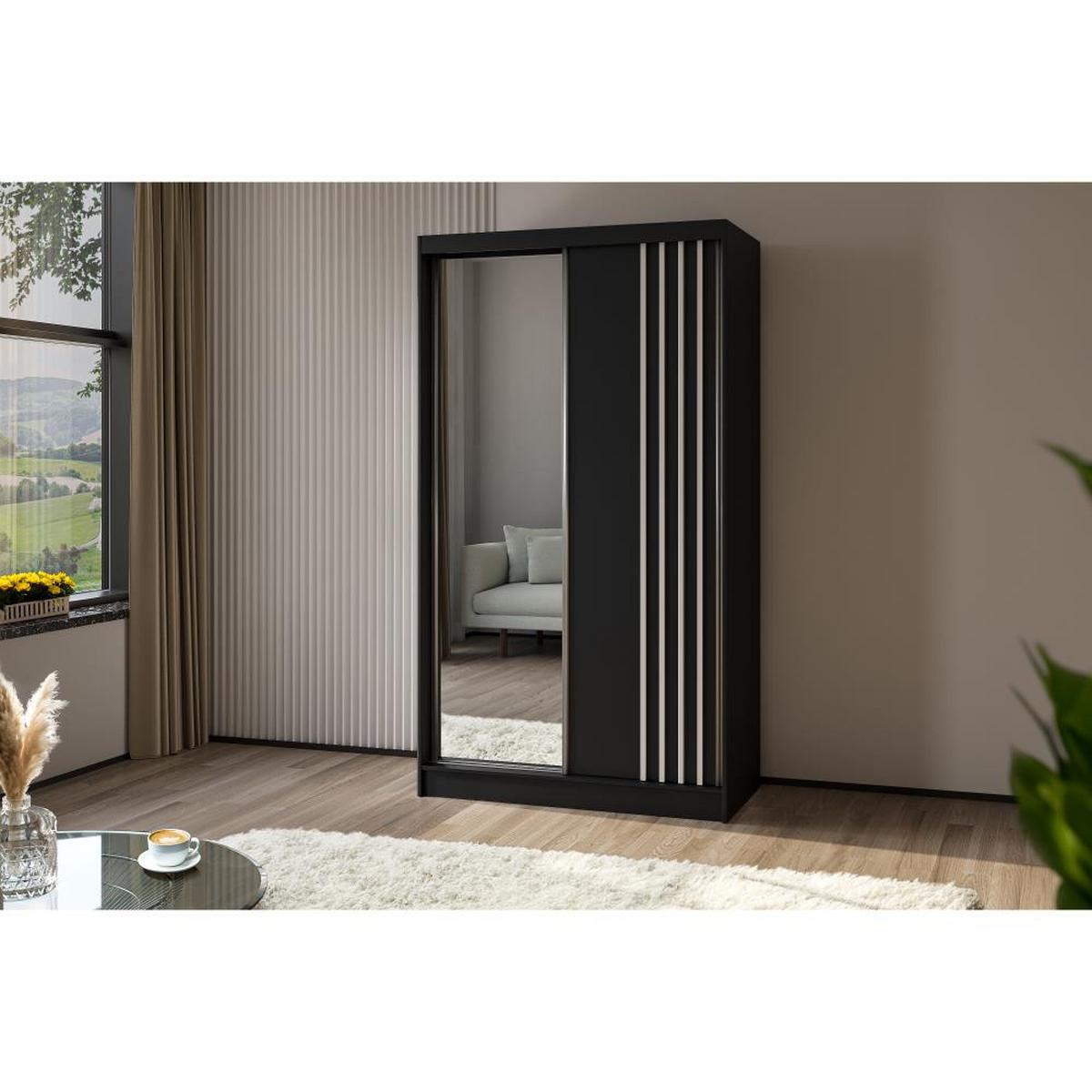 SCHWEBETÜRENSCHRANK Nela II 120/216/61 schwarz mit Schubladen - Schwarz/Weiß, Holzwerkstoff (120/216/61cm) - Beautysofa