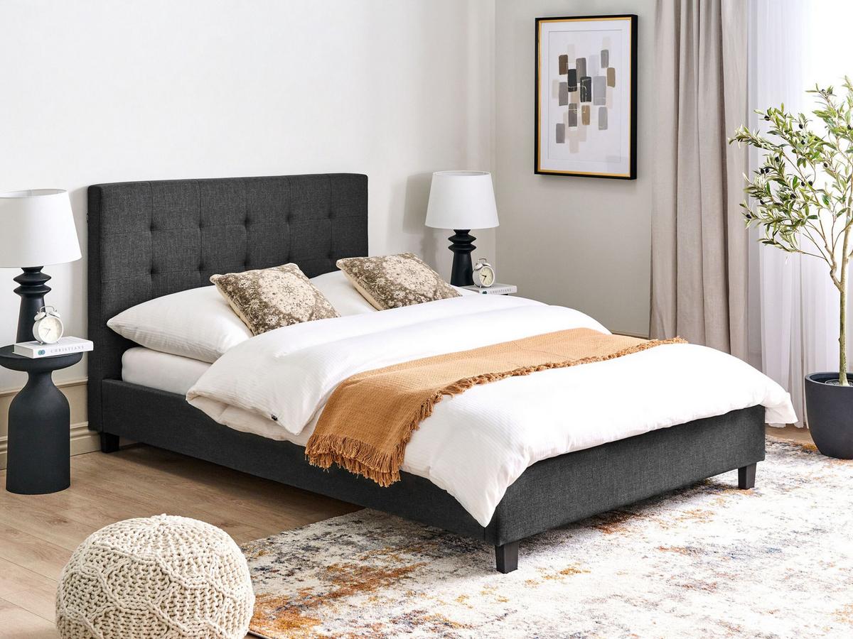 BETT mit Lattenrost 140/200 cm Dunkelgrau La Rochelle - Dunkelgrau/Schwarz, Textil (140/200cm) - Beliani