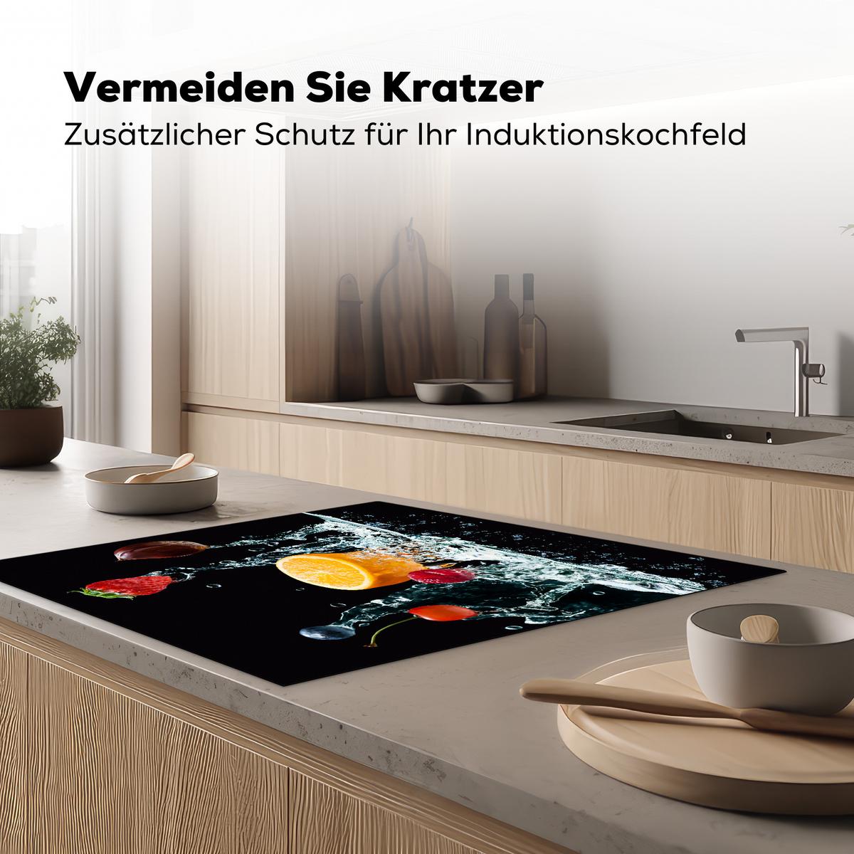 HERDABDECKPLATTE Wasser - Obst - Orange - Erdbeere - Kirsche - Schwarz Induktionsmatte 78x78 cm - Orange, Kunststoff (78/78/0.2cm) - MuchoWow