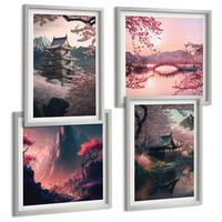 BILDER SET 4er Set - 50x50 cm & 40x60 cm Silberner Rahmen - Fantasielandschaften Japans - Silberfarben, Kunststoff (50/50cm) - TULUP
