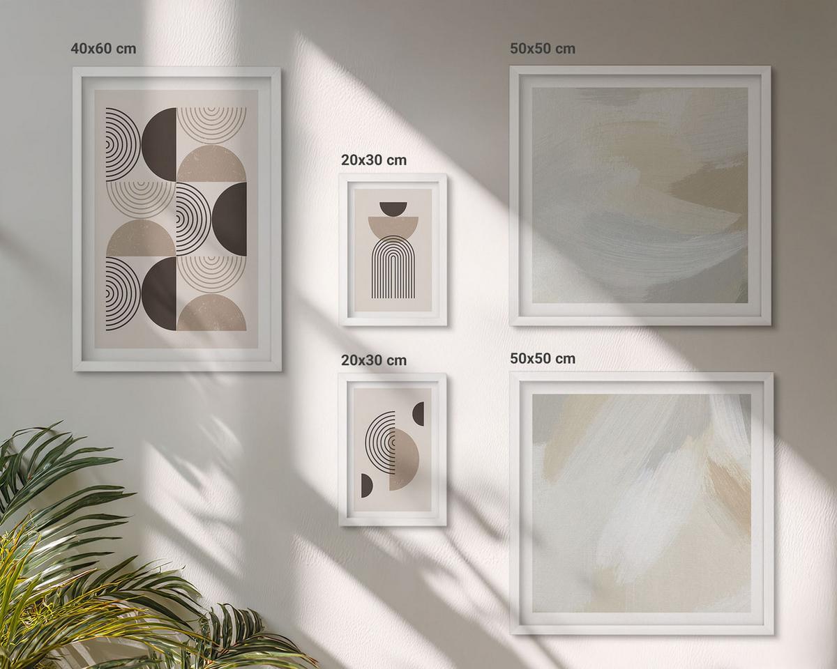 BILDER SET 5er Set - 50x50 cm & 20x30 cm & 40x60 cm Weißer Rahmen - Abstrakte geometrische Muster - Weiß, Kunststoff (40/60cm) - TULUP