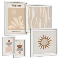 BILDER SET 5er Set - 50x50 cm & 20x30 cm & 40x60 cm Weißer Rahmen - Stilvolle abstrakte Beigetöne - Weiß, Kunststoff (40/60cm) - TULUP