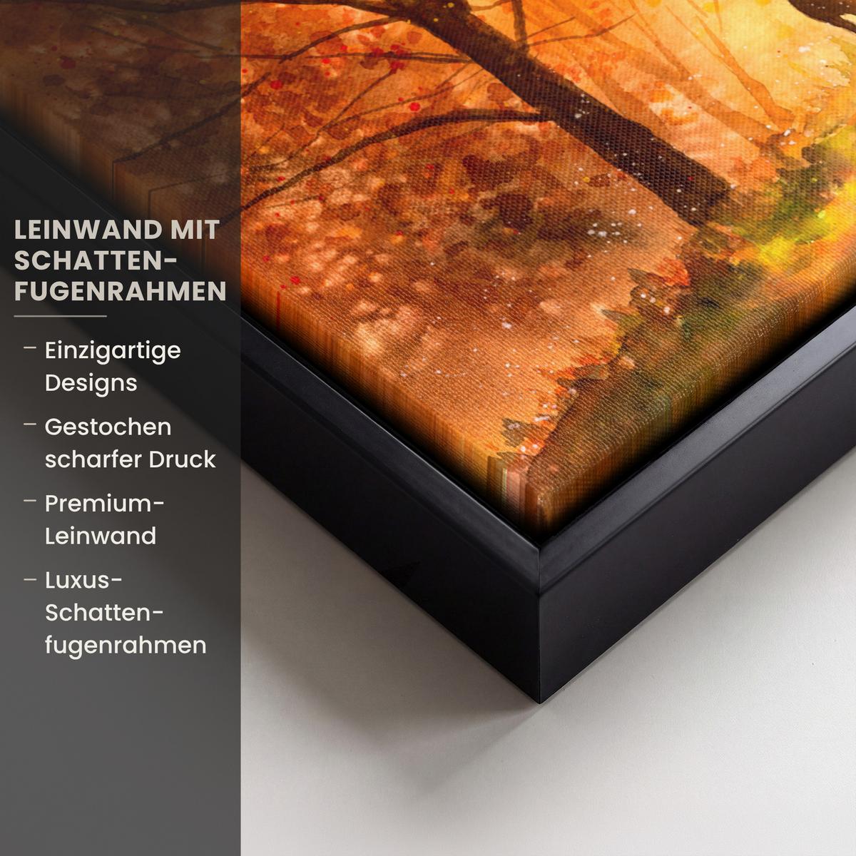 LEINWAND Bilder mit Rahmen - Natur - Ölfarbe - Hirsche - Tiere - Herbst - Orange - 40x30 - Orange, Textil (40/30cm) - MuchoWow