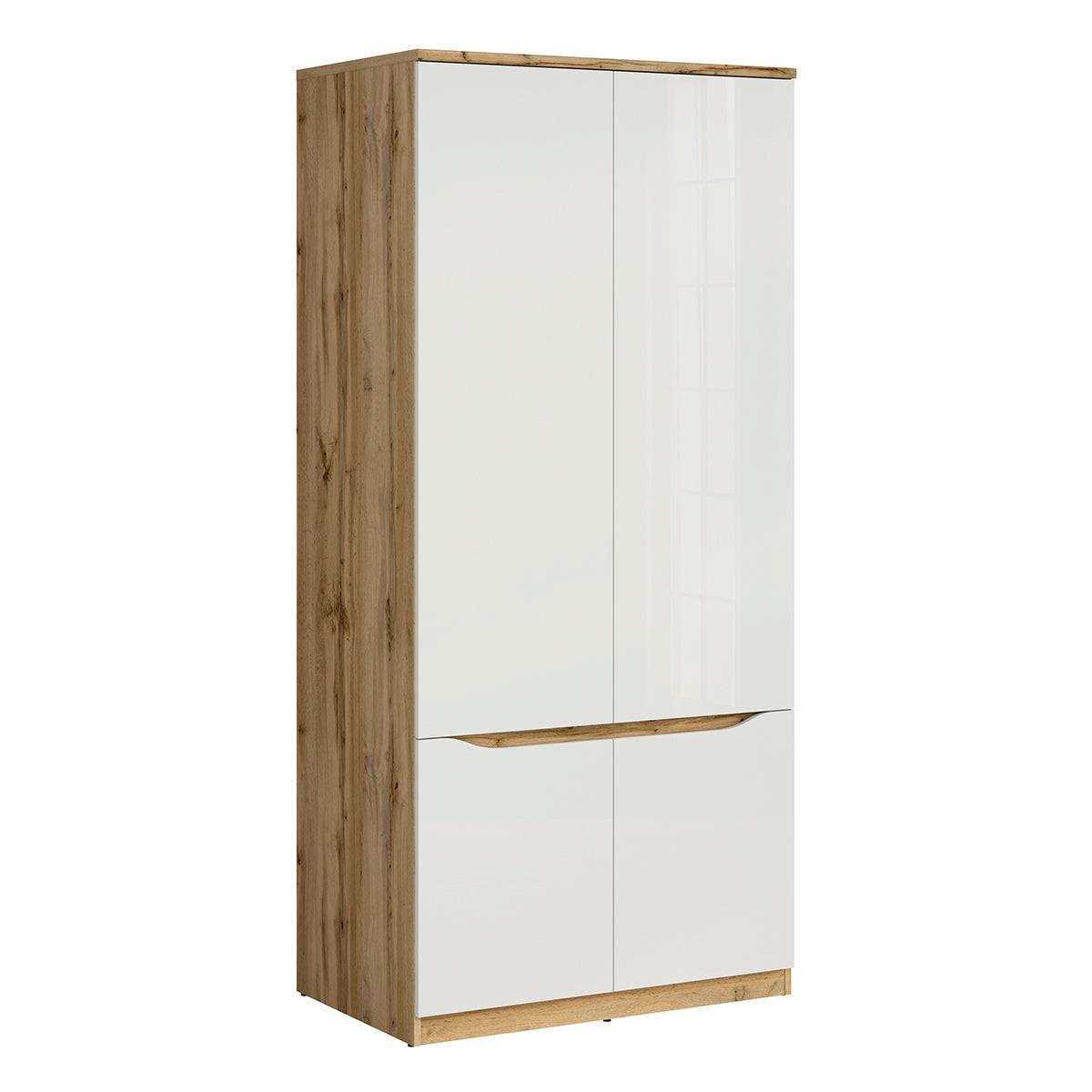 SCHRANK 2 Türen June Weiß und Holz - Weiß, Holzwerkstoff (90/198/58cm) - Petits-meubles