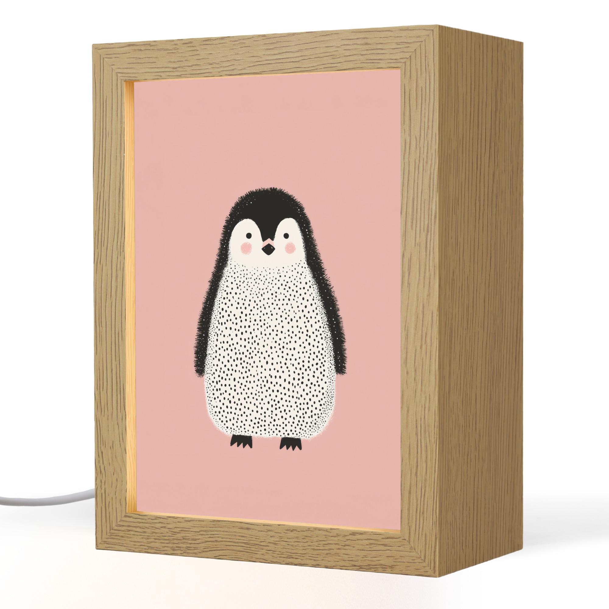 NACHTTISCHLAMPE Pinguin - Punkte - Minimalistisch - Rosa 15x20 cm - Rosa, Holzwerkstoff (8/15/20cm) - OnlyWow