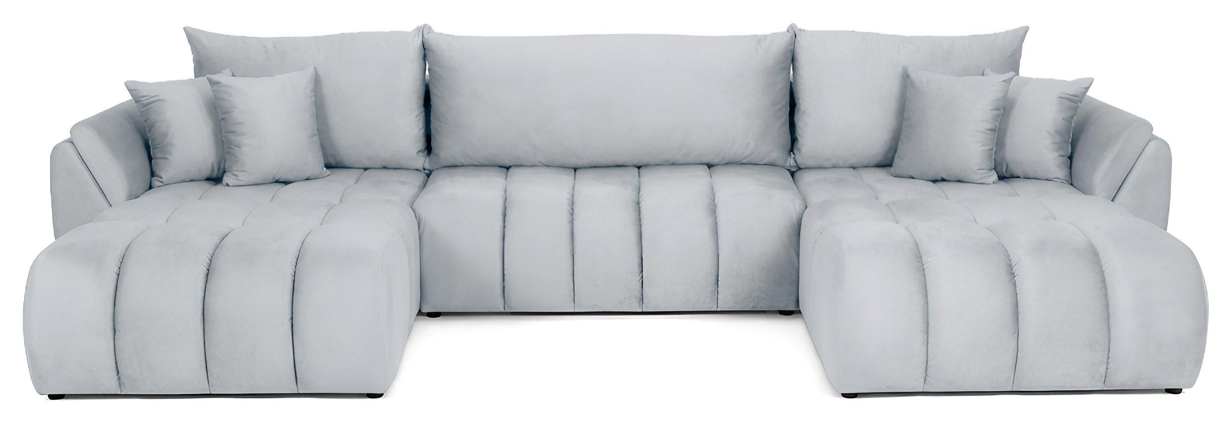 ECKSOFA Iris U mit Schlaffunktion und Bettkasten, U-Form – Hellgrau Samt 382/184/85 cm - Hellgrau/Schwarz, Kunststoff/Textil (382/184cm) - WFL GROUP