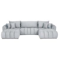 ECKSOFA Iris U mit Schlaffunktion und Bettkasten, U-Form – Hellgrau Samt 382/184/85 cm - Hellgrau/Schwarz, Kunststoff/Textil (382/184cm) - WFL GROUP