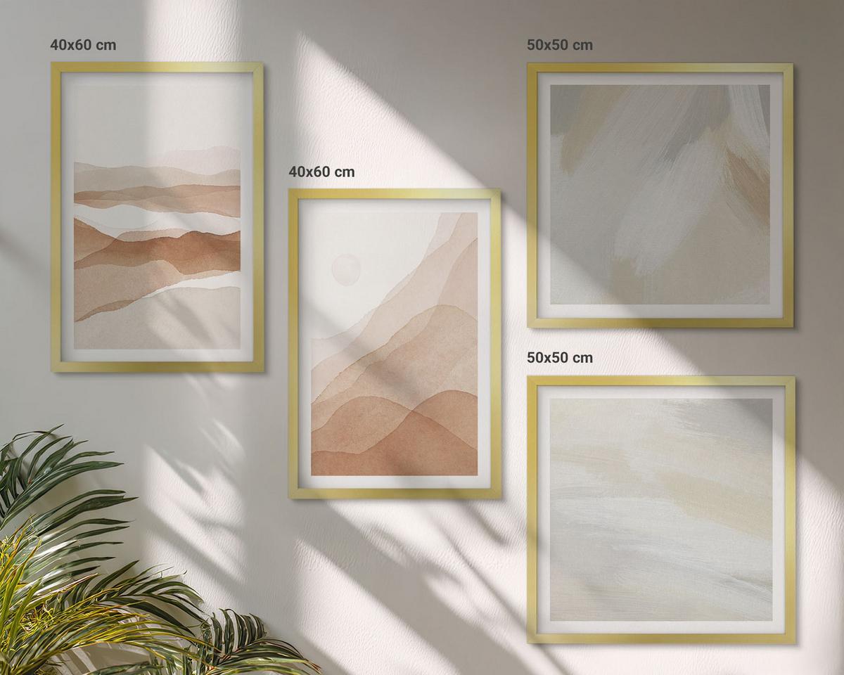 BILDER SET 4er Set - 50x50 cm & 40x60 cm Goldrahmen - Abstrakte braune Landschaften - Goldfarben, Kunststoff (50/50cm) - TULUP