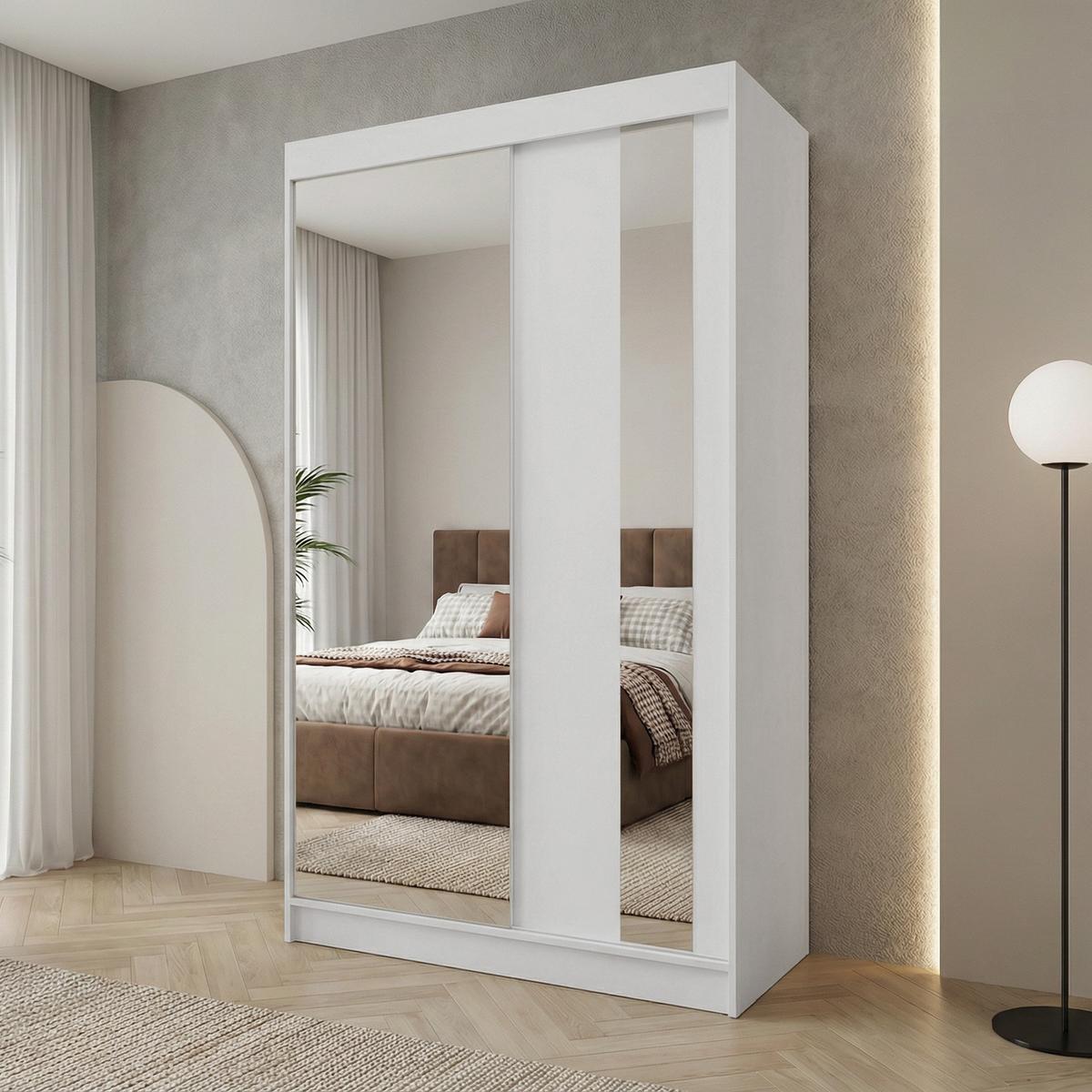 SCHWEBETÜRENSCHRANK Gaja II 120/216/61 weiß mit Spiegel und Schubladen - Weiß, Holzwerkstoff (120/216/61cm) - Beautysofa