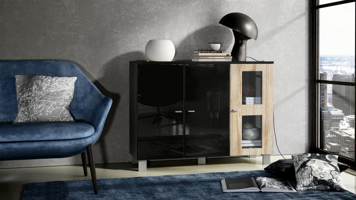 SIDEBOARD Denjo Tür in Eiche sägerau - Eiche San Remo, Holzwerkstoff (107/81/35cm) - Vladon