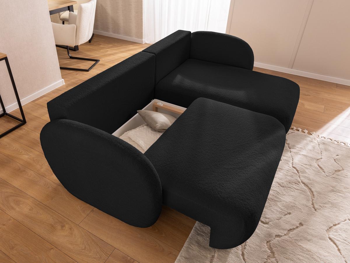 ECKSOFA Candy mit Schlaffunktion Schwarz Bouclé-Stoff - Ottomane rechts - Schwarz, Holz/Kunststoff (146/230cm) - S-Style Möbel
