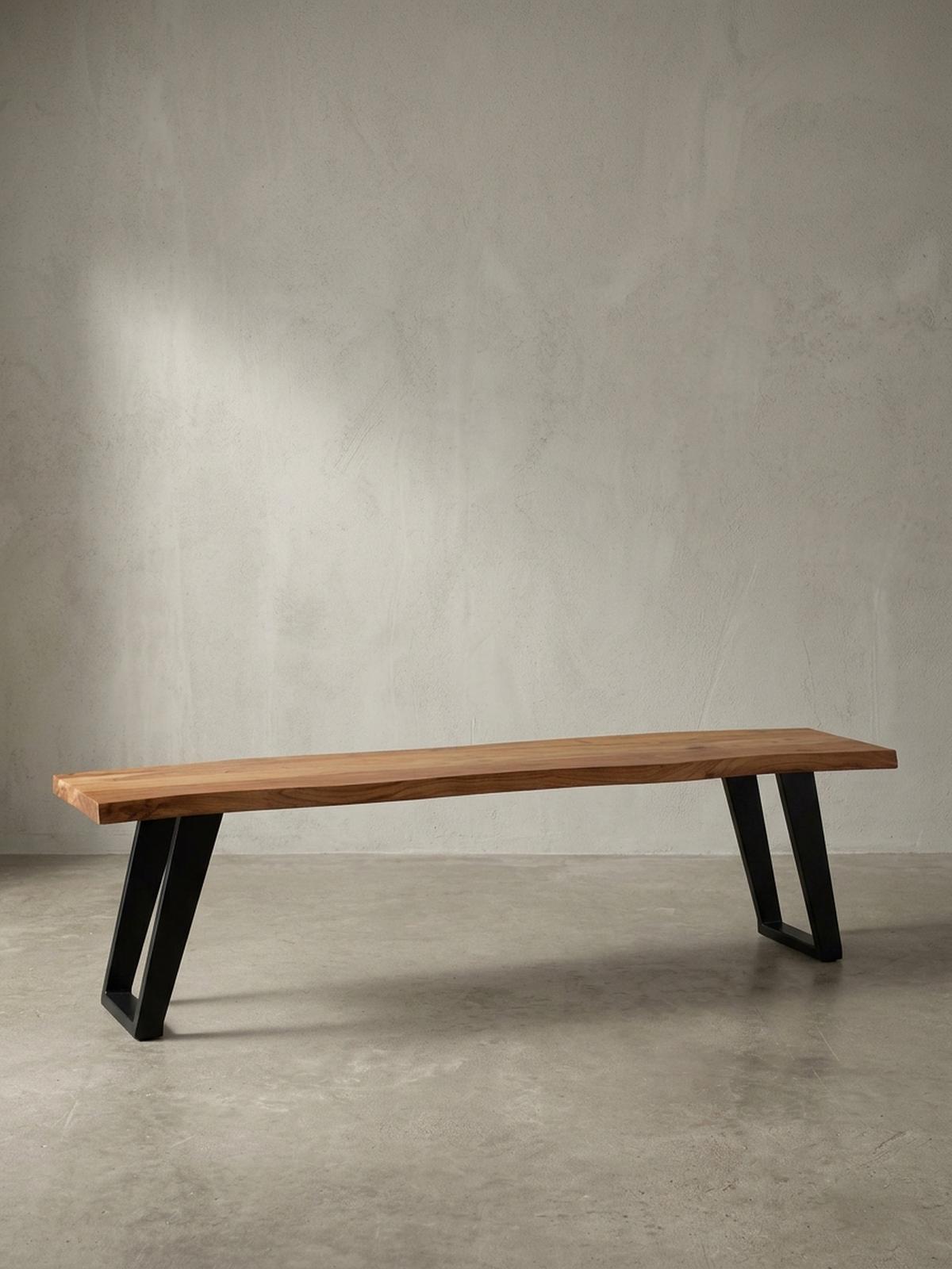 ESSZIMMERBANK Massivholz Metall Baumkante U-Beine, Akazie 160x40x46 cm - Schwarz/Braun, Holz/Metall (160/46/40cm) - KADIMA DESIGN