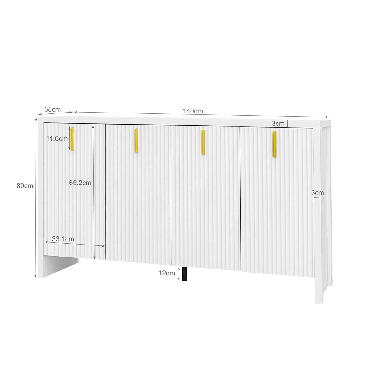 SIDEBOARD weiß & gold 140 cm mit Riffel-Optik & verstellbaren Böden - Weiß, Holzwerkstoff (140/80/38cm) - Urban Meuble