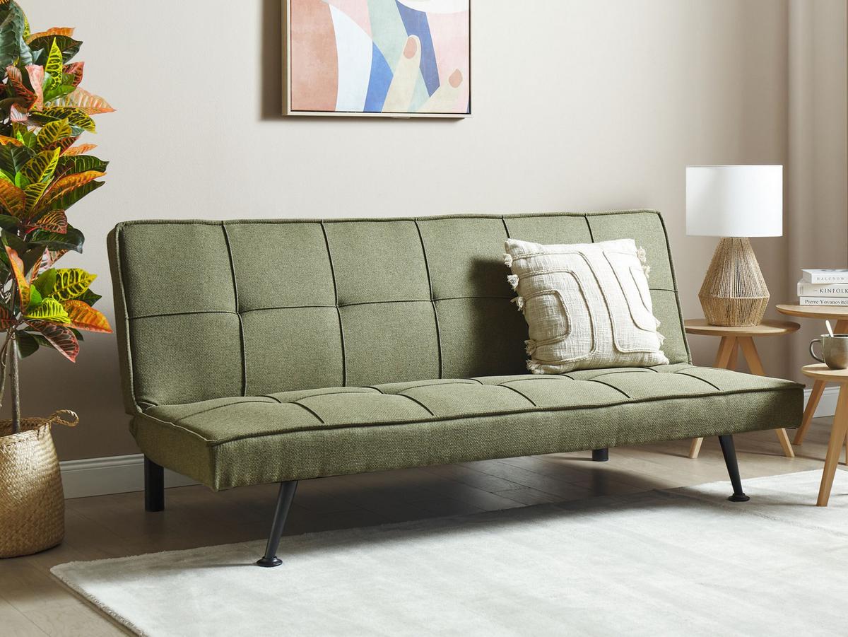 3-SITZER-SCHLAFSOFA olivgrün Hasle - Silberfarben/Grün, Textil (168/77/88cm) - Beliani