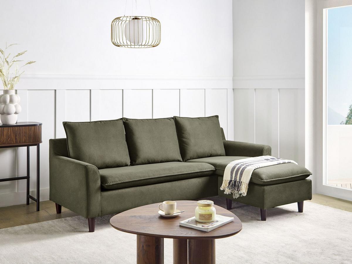 ECKSOFA 3-Sitzer Samtstoff Dunkelgrün linksseitig Elvenes - Braun/Grün, Textil (206/140cm) - Beliani
