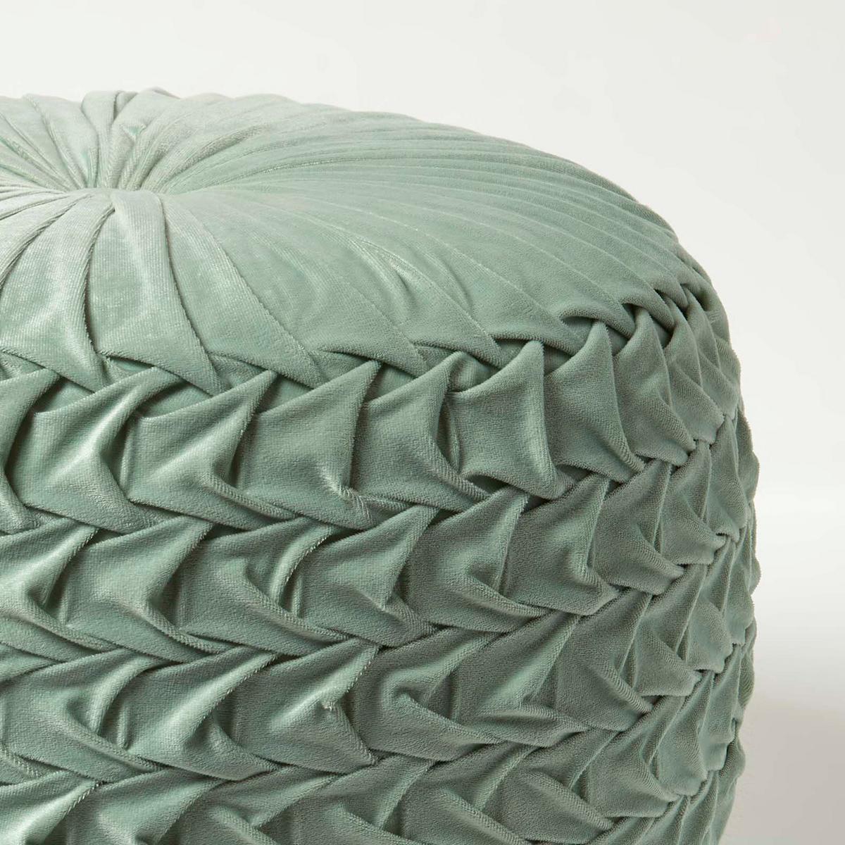 SAMT-POUF Grace grün, plissiert in Flechtoptik, 50/50/35 cm - Mintgrün, Textil (50/35/50cm) - Homescapes