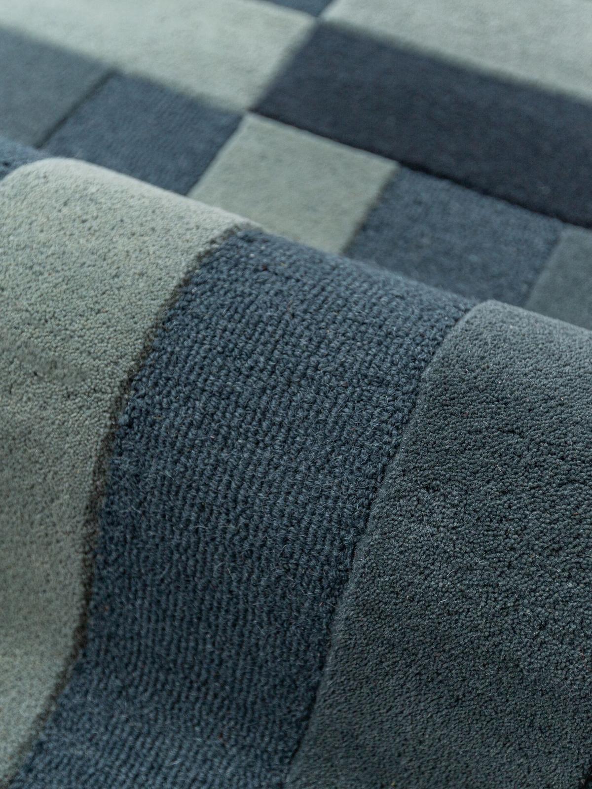 WOLLTEPPICH handgetuftet LUNAN, Blockstreifen, Blau, 140 x 200 cm - Blau, Textil (140/200cm) - KADIMA DESIGN