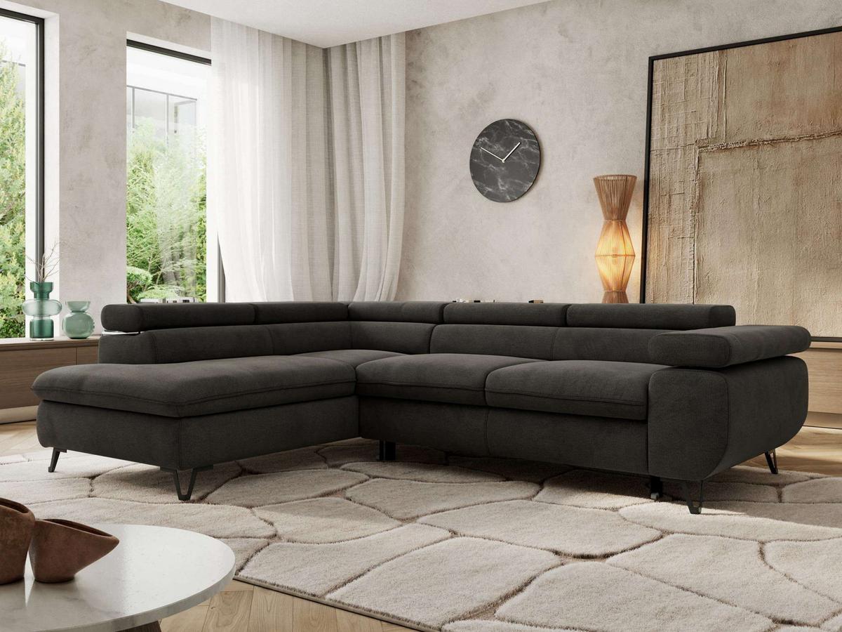 ECKSOFA PABLO L Dunkelgrau Velvet - Links Seite - Dunkelgrau/Schwarz, Textil/Metall (208/273cm) - MKS
