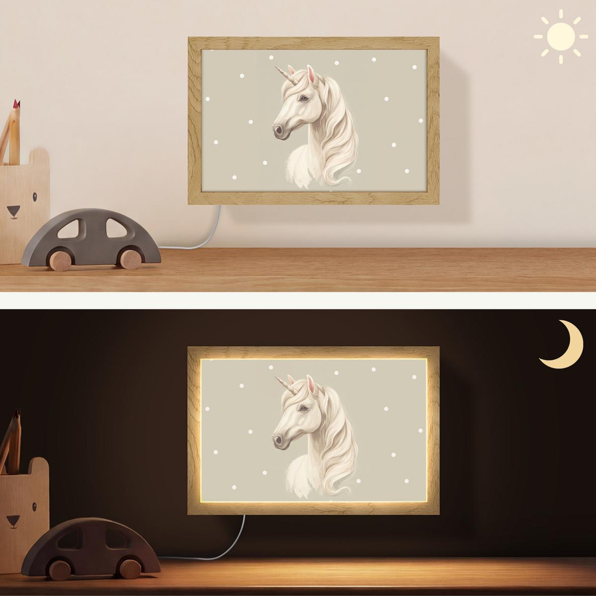 WANDLEUCHTE Einhorn - Weiß - Punkte 30x20 cm - Taupe, Holzwerkstoff (30/20/8cm) - OnlyWow