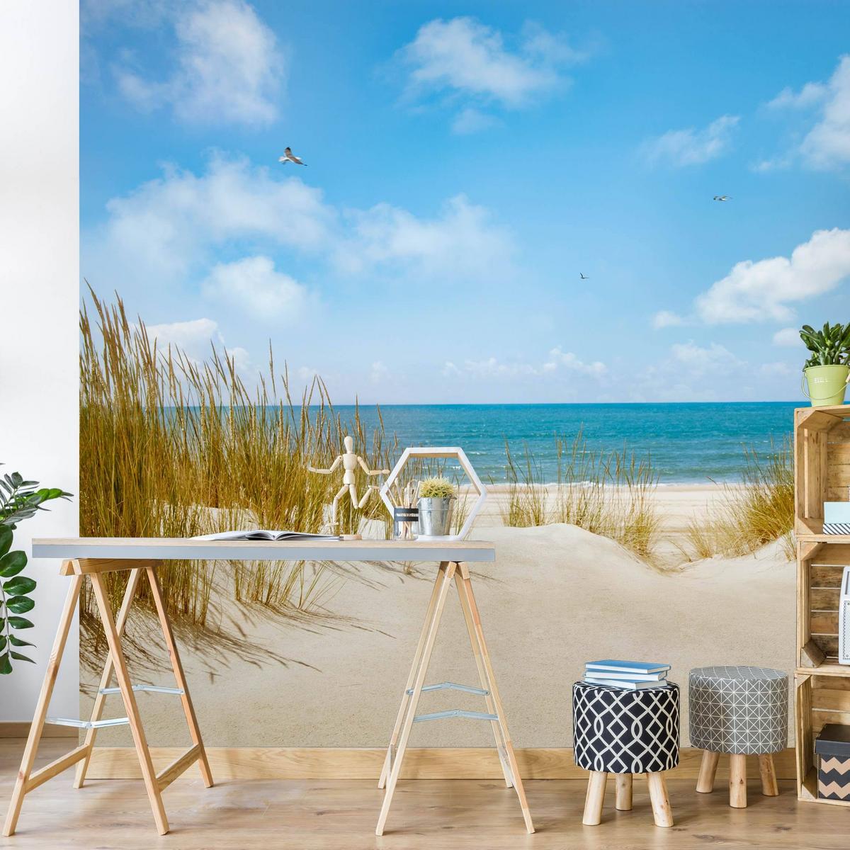 FOTOTAPETE Strand an der Nordsee 240/240 cm - Eichefarben, Papier (240/240cm) - Bilderwelten