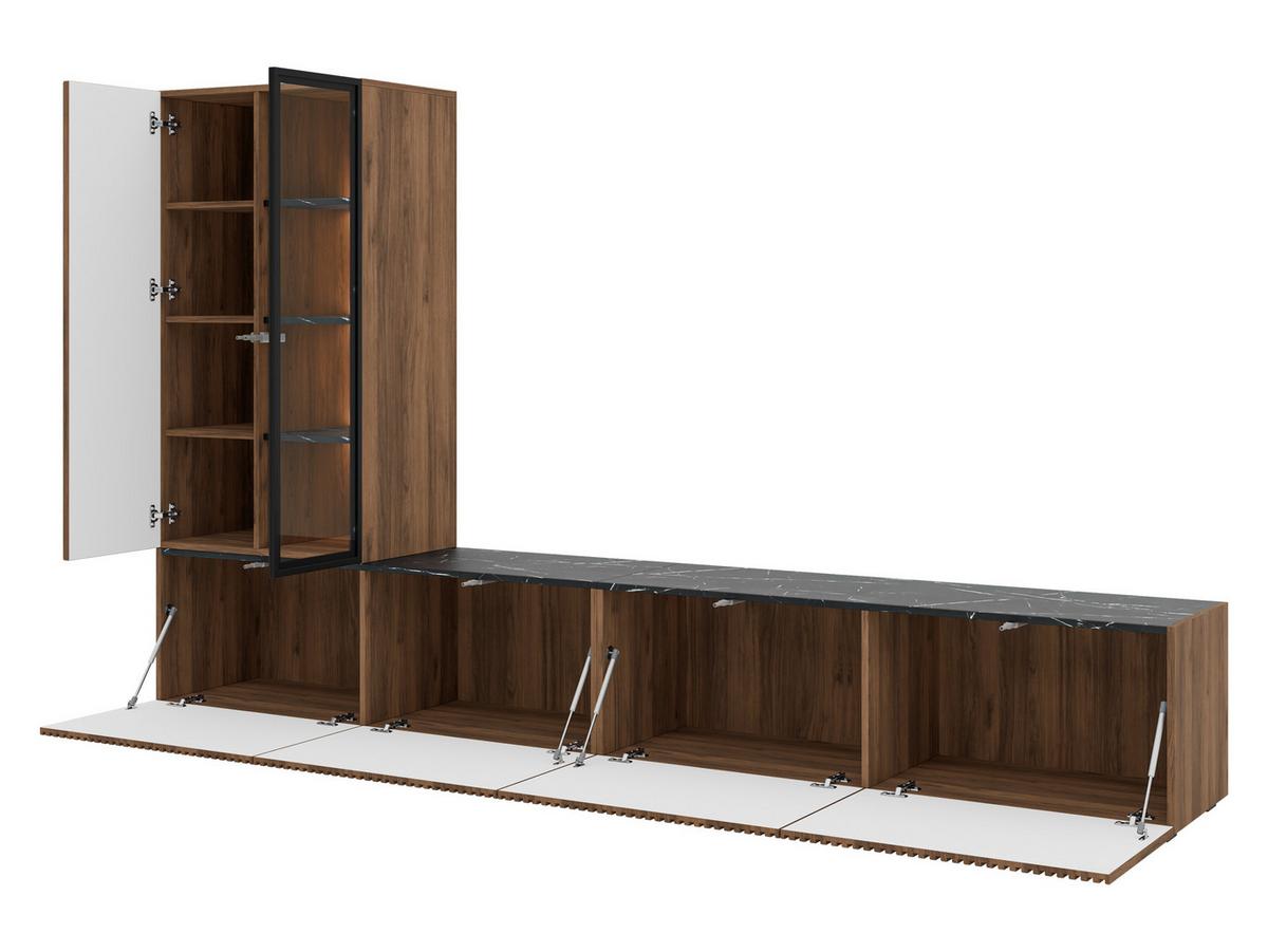 WOHNWAND Tiwori - Nussbaumfarben/Schwarz, Holzwerkstoff/Kunststoff (260/157/41cm) - MIRJAN24