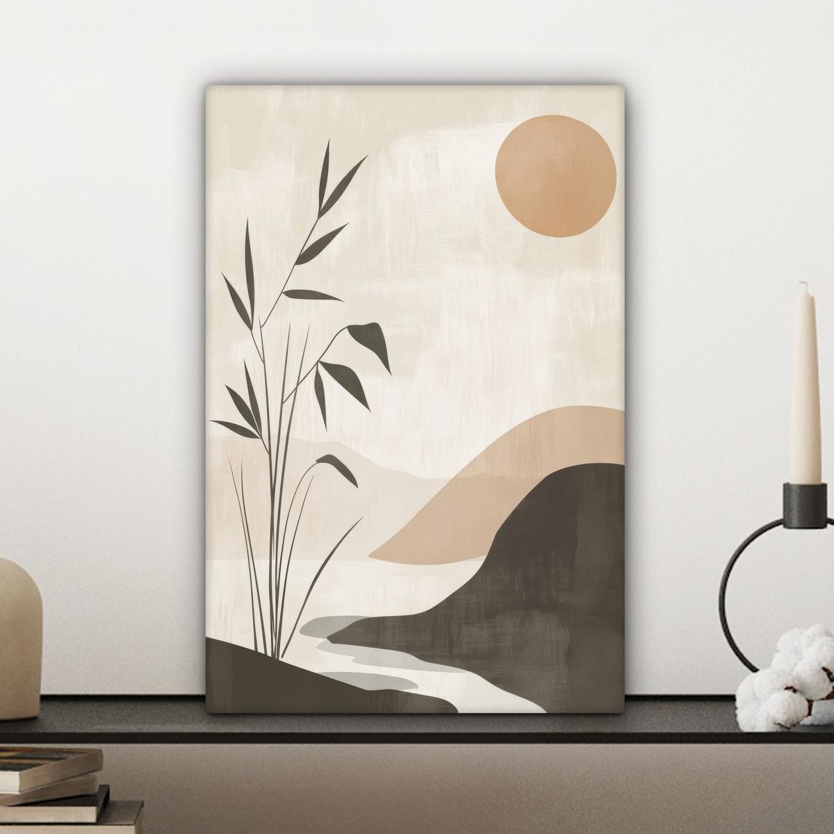 LEINWANDBILD Japandi - Landschaft - Beige Deko Wohnzimmer 20x30 cm - Cognac, Textil (20/30cm) - MuchoWow