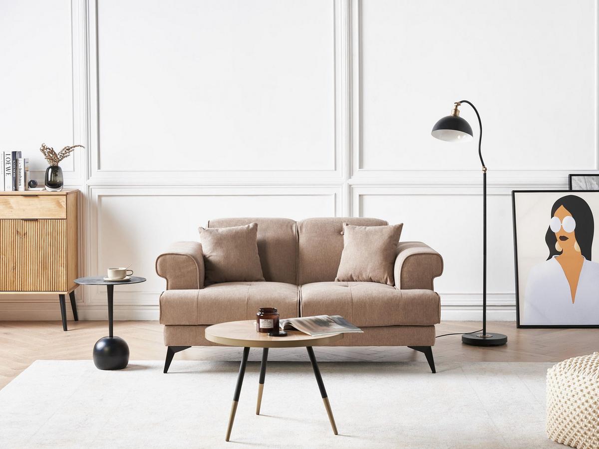 2-SITZER-SOFA Stoff Hellbraun Skive - Hellbraun, Textil (160/88/85cm) - Beliani