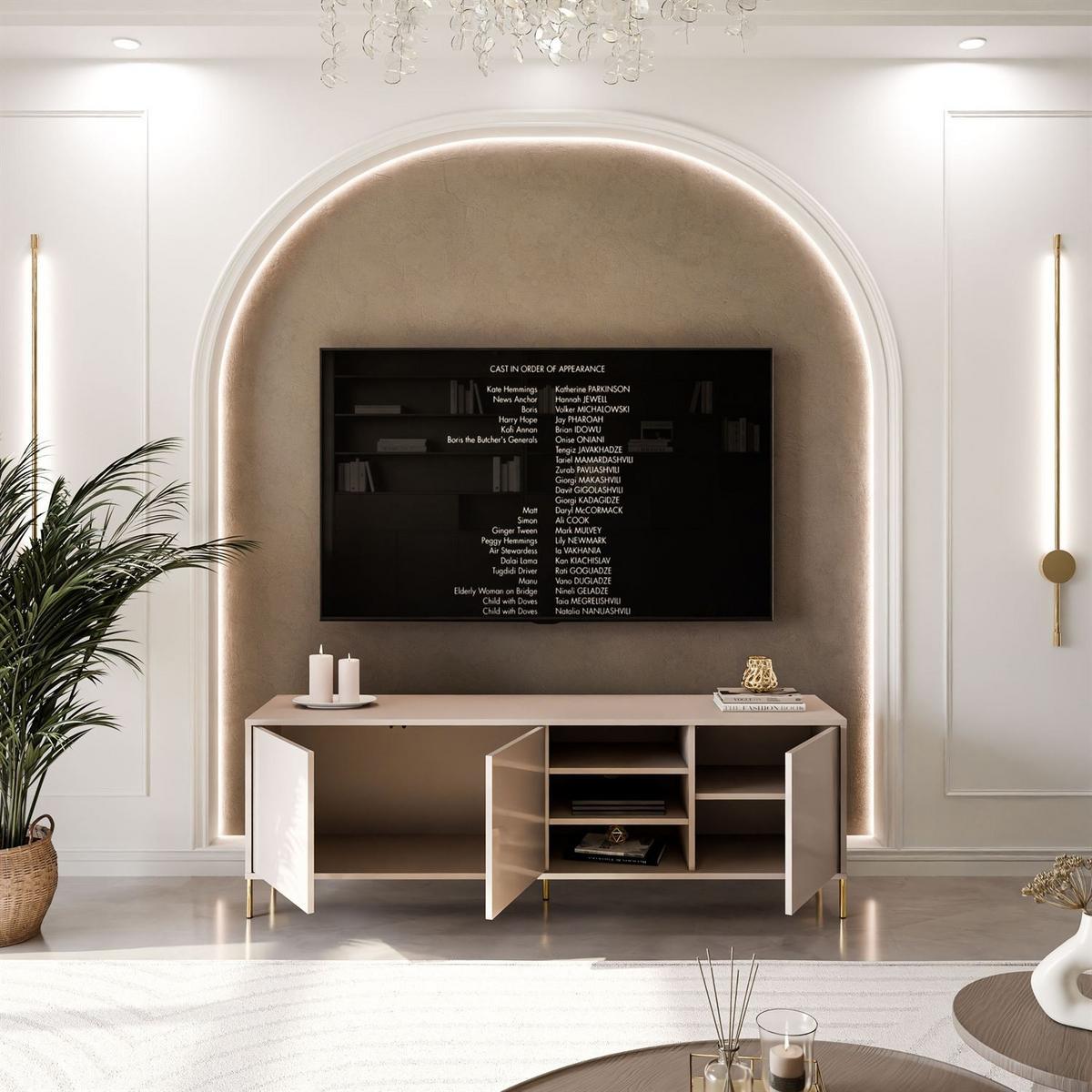TV-SCHRANK SANAYI Kaschmir Hochglanz – gerade goldene Beine - Kaschmir, Holzwerkstoff (156/60/38cm) - Lookway
