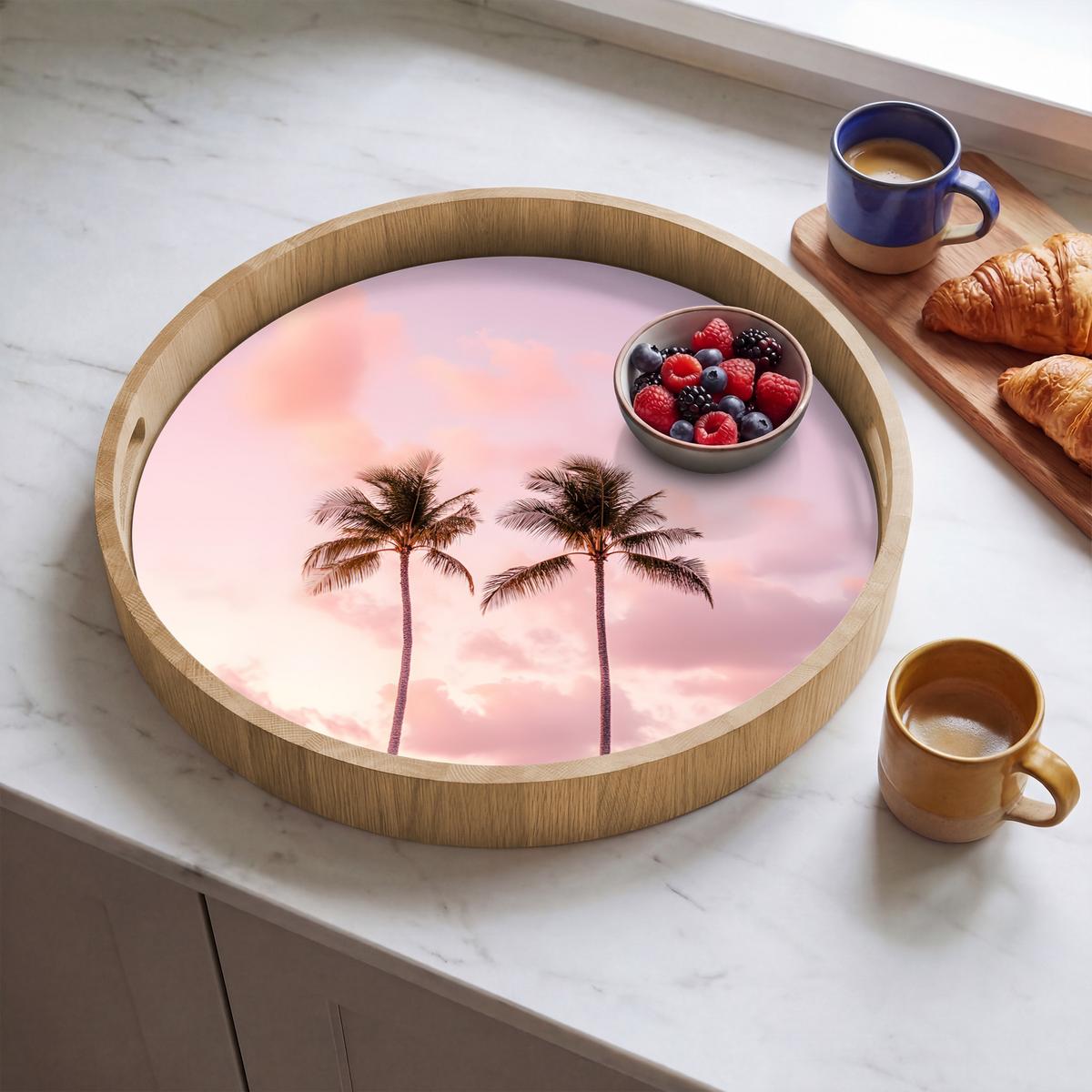 TABLETT Palmen - Lila - Wolken - Himmel 50x50 cm - Rosa, Holz (50/5/5cm) - OnlyWow