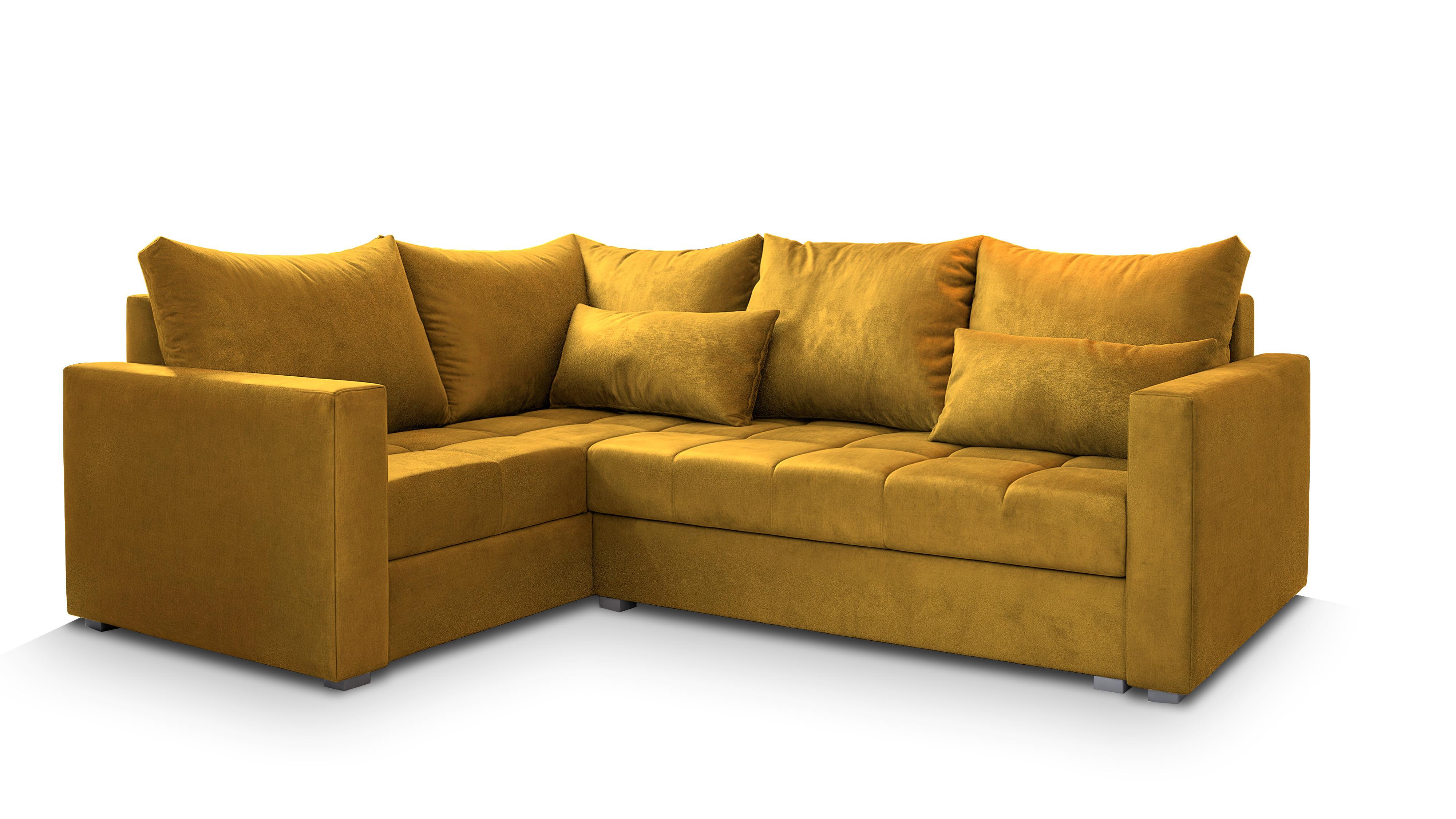 ECKSOFA LIRENO L-S Gelb Plüsch-Stoff mit Schlaffunktion - Gelb/Grau, Holz/Kunststoff (220/153cm) - MASSENO