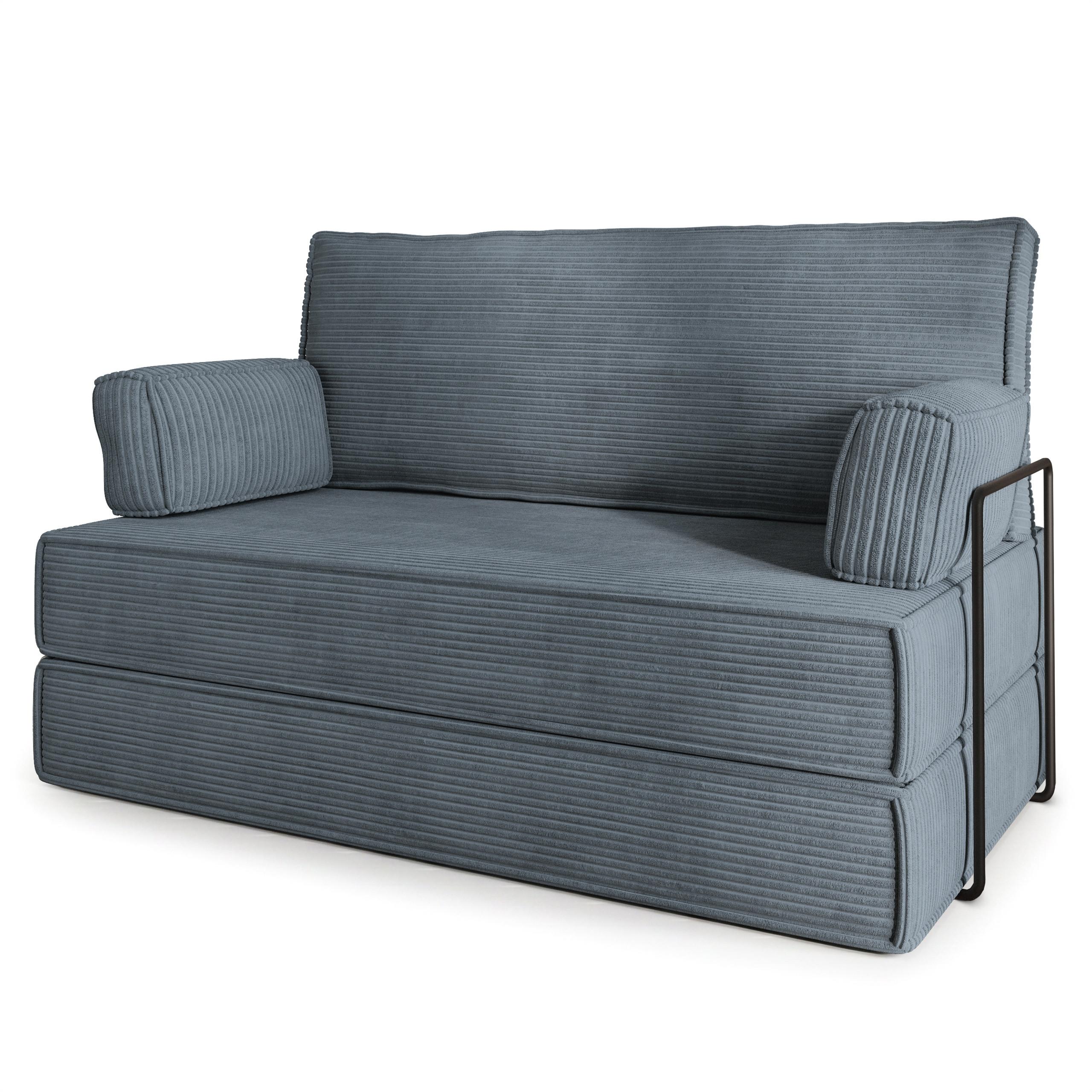 BETTSOFA LADIA aus Schaumstoff Kordstoff Grau Schlaffunktion - Grau, Textil (140/86/60cm) - MASSENO