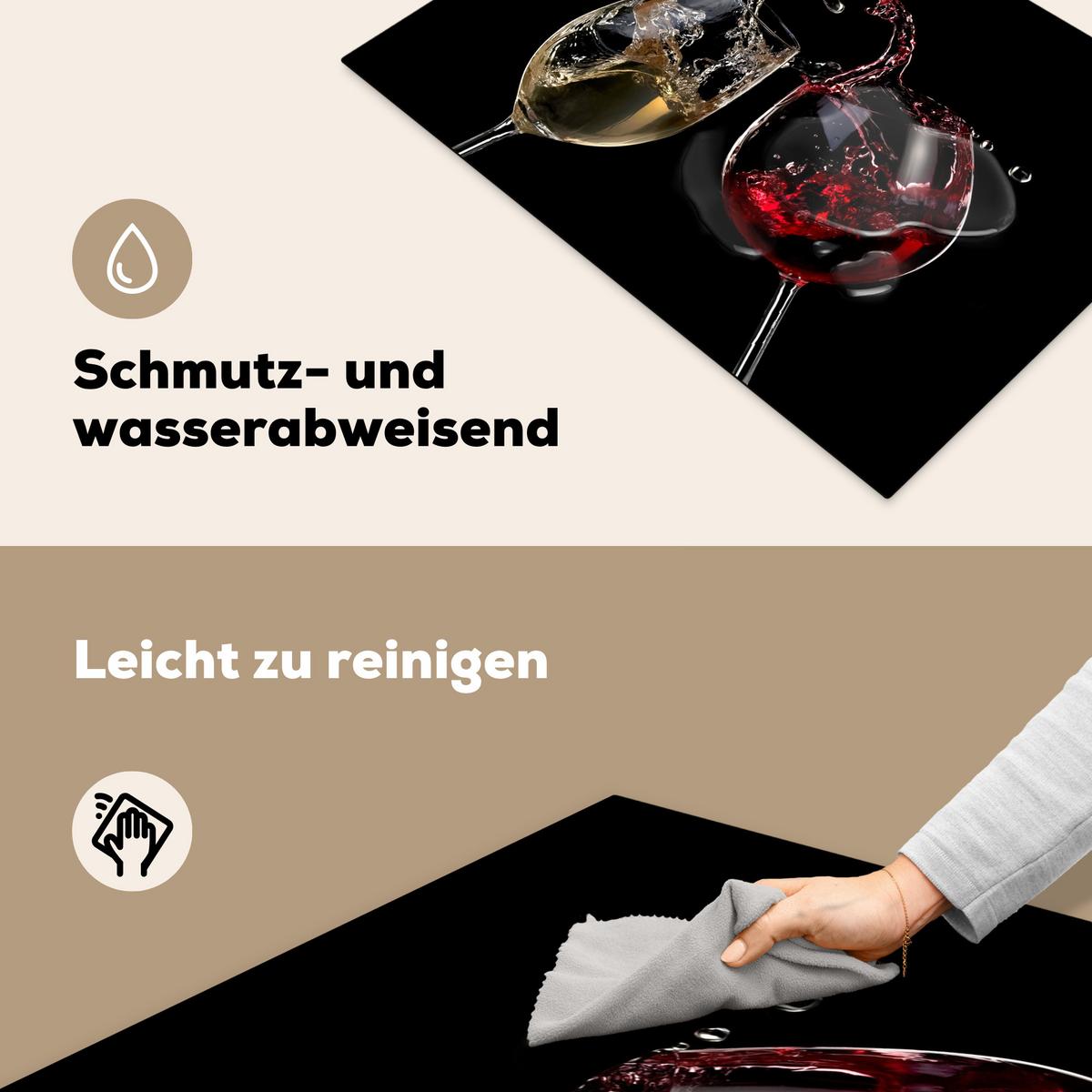 HERDABDECKPLATTE Rotwein - Weißwein - Glas - Schwarz Herdabdeckung Induktionsfeld 75x52 cm - Weinrot, Kunststoff (75/52/0.2cm) - MuchoWow