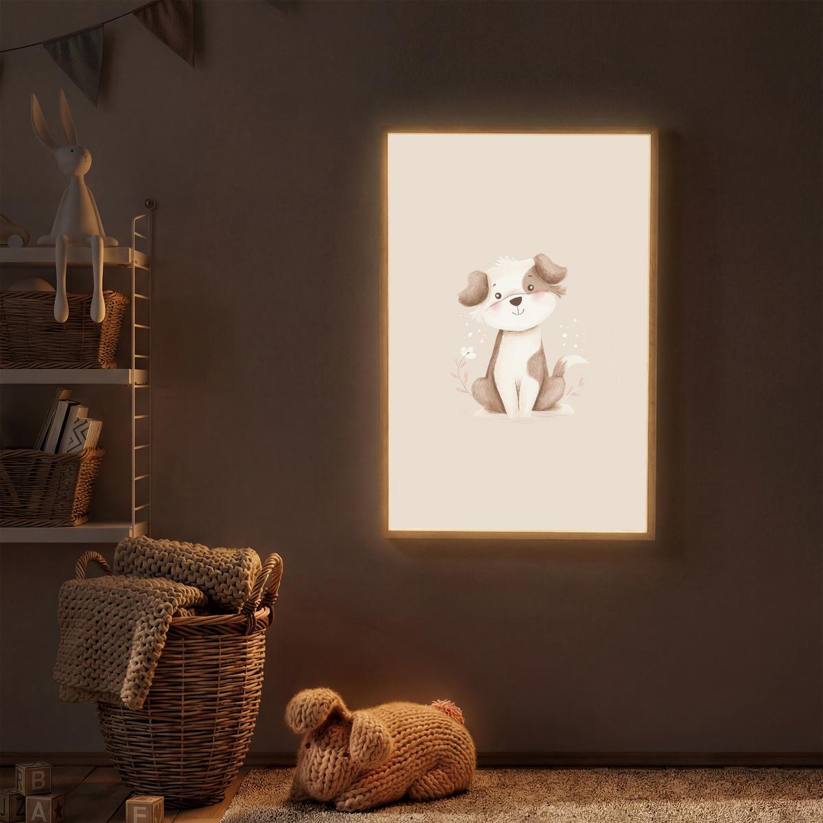 NACHTTISCHLAMPE MIT AKKU Hund - Gefleckt - Braun 60x90 cm - Beige, Holzwerkstoff (8/60/90cm) - OnlyWow