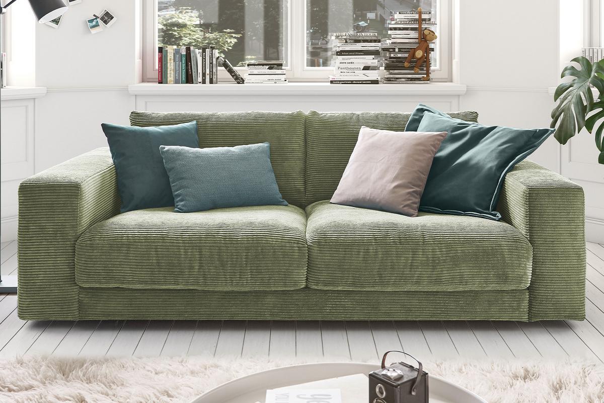 SOFA 2-SITZER MADELINE Grün Cord - Schwarz/Olivgrün, Kunststoff/Textil (230/85/127cm) - KAWOLA