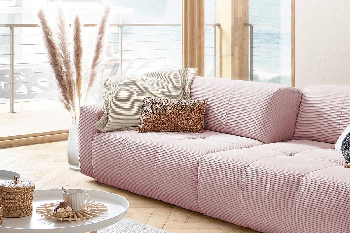 SOFA MIT SITZTIEFENVERSTELLUNG PALACE Pink Cord Relaxfunktion - Rosa, Textil (298/74/120cm) - KAWOLA